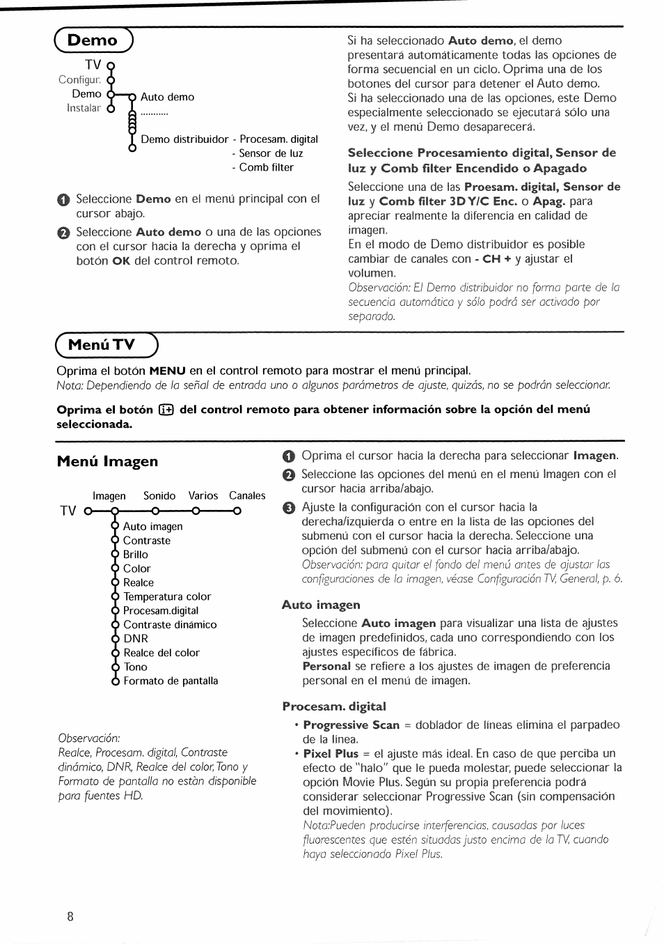 Ç menú tv, Demo, Menú tv | Menú imagen | Philips 30PF9946-37 User Manual | Page 67 / 90