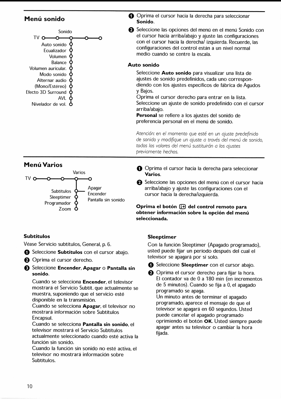 Auto sonido, Subtítulos, Sieeptimer | Menú sonido, Menú varios | Philips 30PF9946-37 User Manual | Page 69 / 90