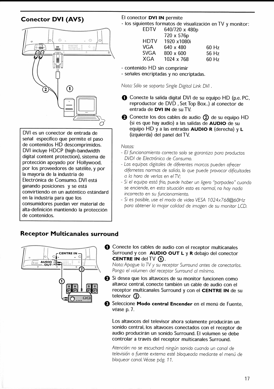 Receptor multicanales surround, Conector dvi (av5) | Philips 30PF9946-37 User Manual | Page 76 / 90