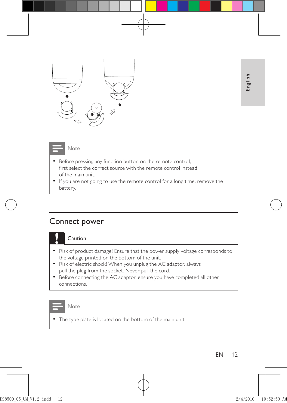 Connect power | Philips DS8500-05 User Manual | Page 12 / 20