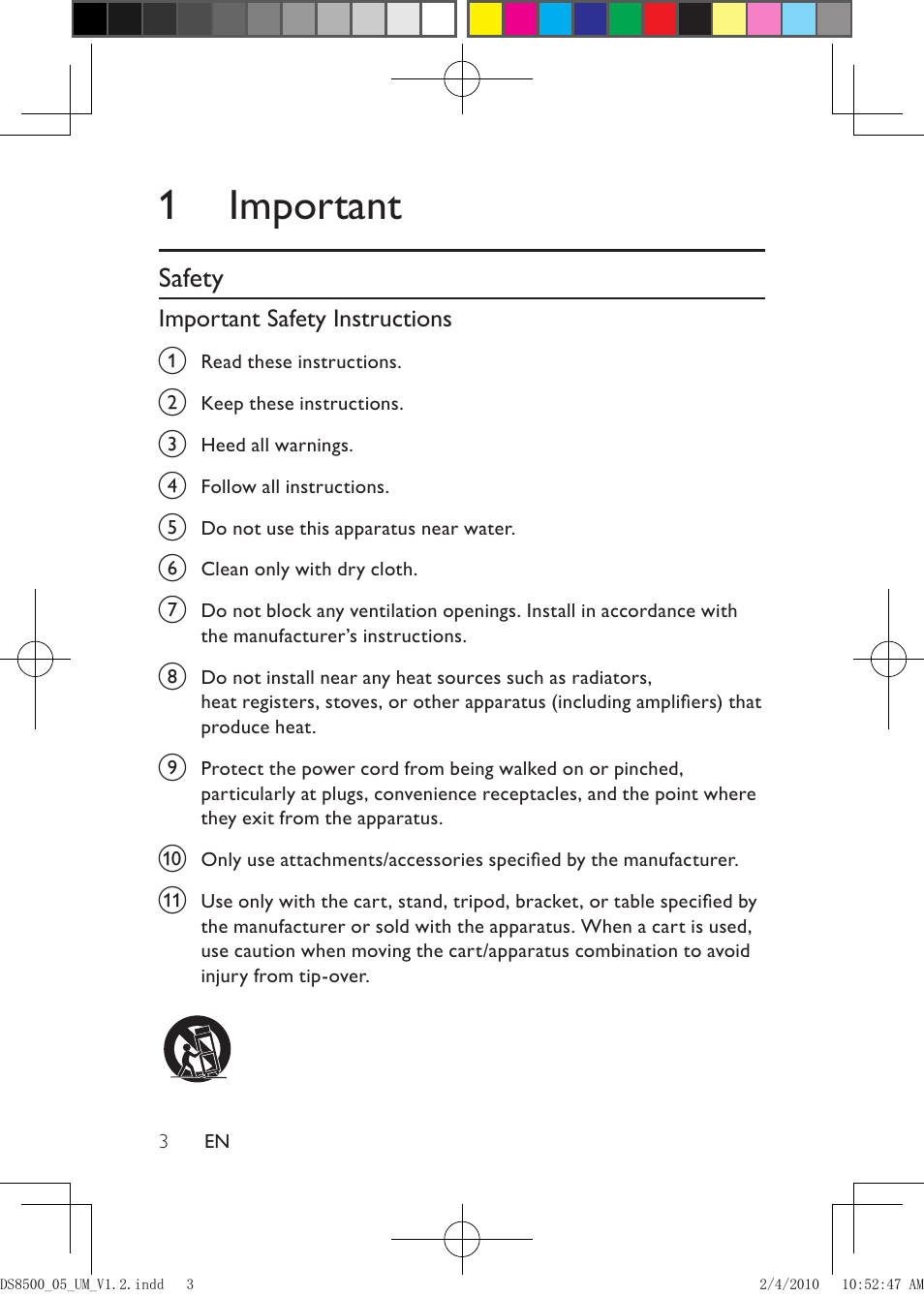 1 important, Safety | Philips DS8500-05 User Manual | Page 3 / 20