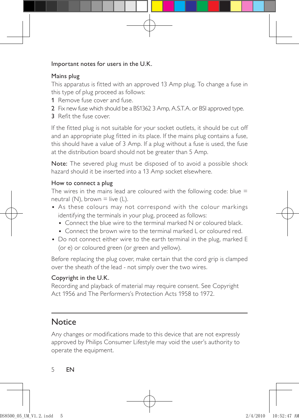 Recycling, Notice | Philips DS8500-05 User Manual | Page 5 / 20