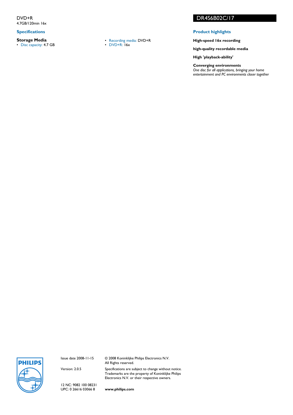 Philips DR4S6B02C-17 User Manual | Page 2 / 2
