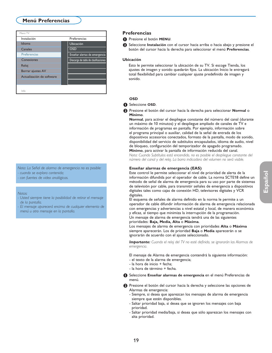 English française español, Menú preferencias | Philips digital widescreen flat TV 37PFL5332D 37" LCD integrated digital with Pixel Plus 3 HD User Manual | Page 103 / 124