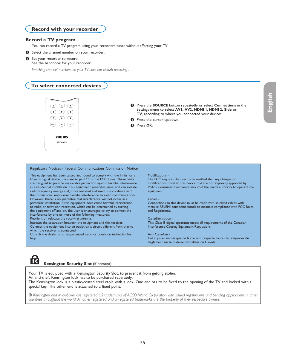 English française español, Record with your recorder | Philips digital widescreen flat TV 37PFL5332D 37" LCD integrated digital with Pixel Plus 3 HD User Manual | Page 29 / 124