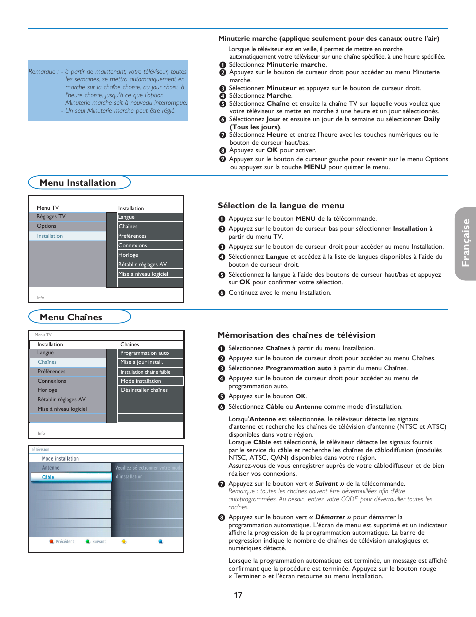 English française español, Menu installation, Menu chaînes | Philips digital widescreen flat TV 37PFL5332D 37" LCD integrated digital with Pixel Plus 3 HD User Manual | Page 61 / 124