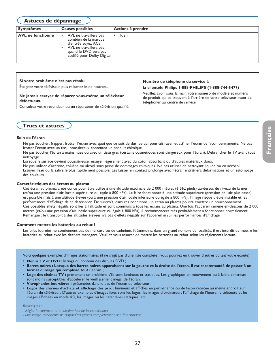 English française español, Trucs et astuces, Astuces de dépannage | Philips digital widescreen flat TV 37PFL5332D 37" LCD integrated digital with Pixel Plus 3 HD User Manual | Page 71 / 124