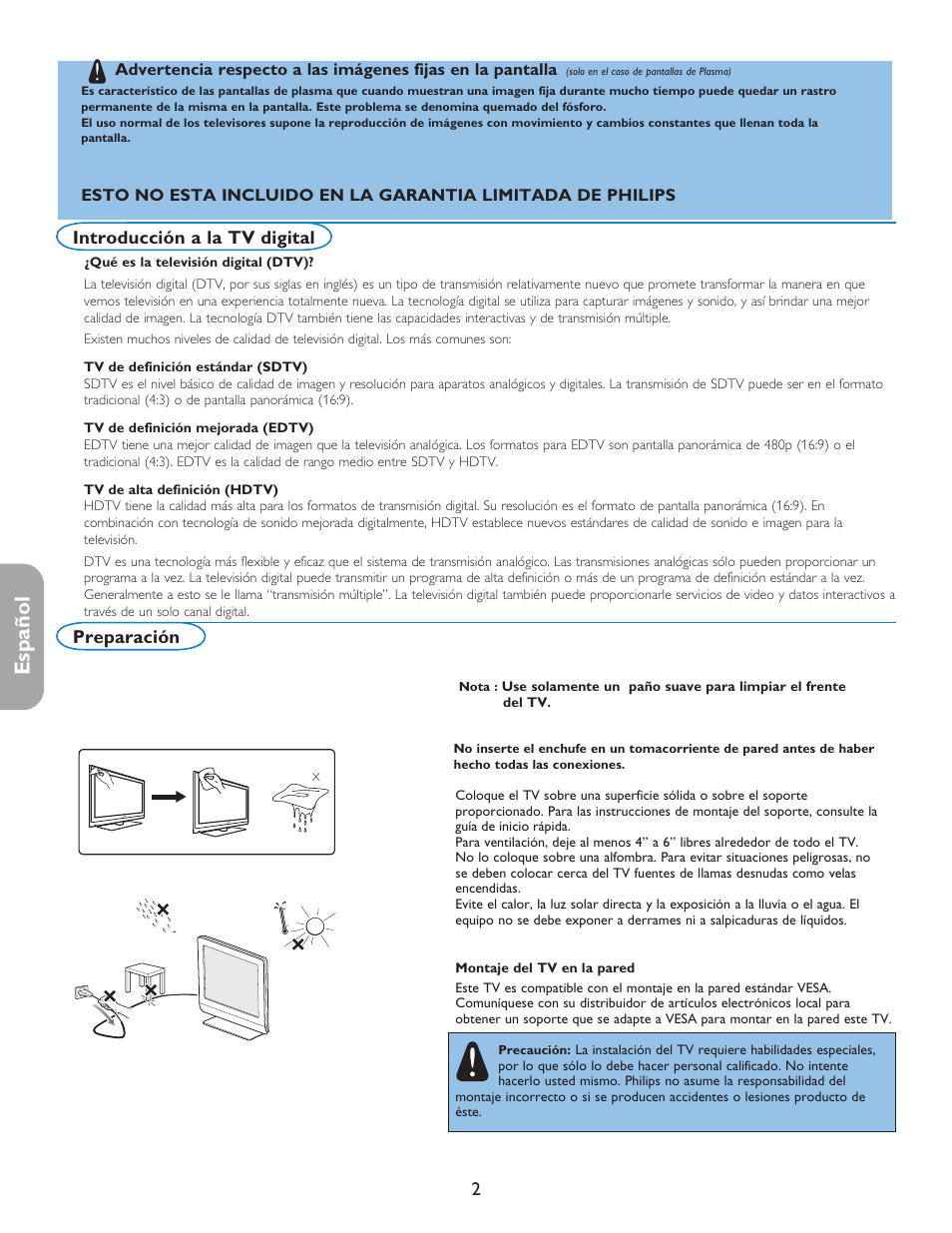 English française español, Preparación, Introducción a la tv digital | Philips digital widescreen flat TV 37PFL5332D 37" LCD integrated digital with Pixel Plus 3 HD User Manual | Page 86 / 124