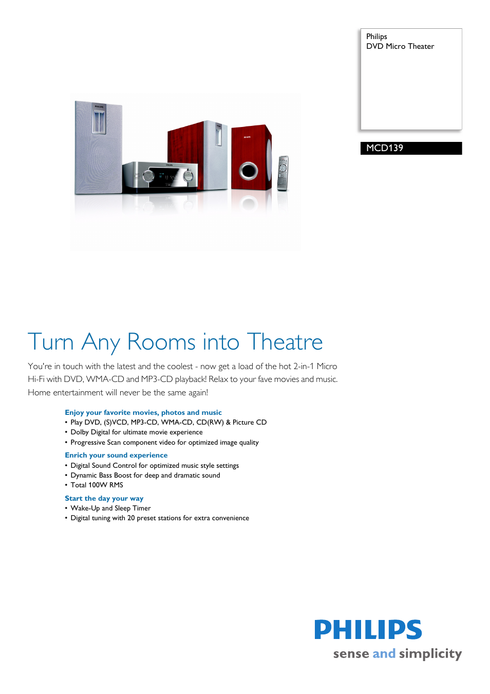 Philips DVD Micro Theater MCD139 User Manual | 3 pages