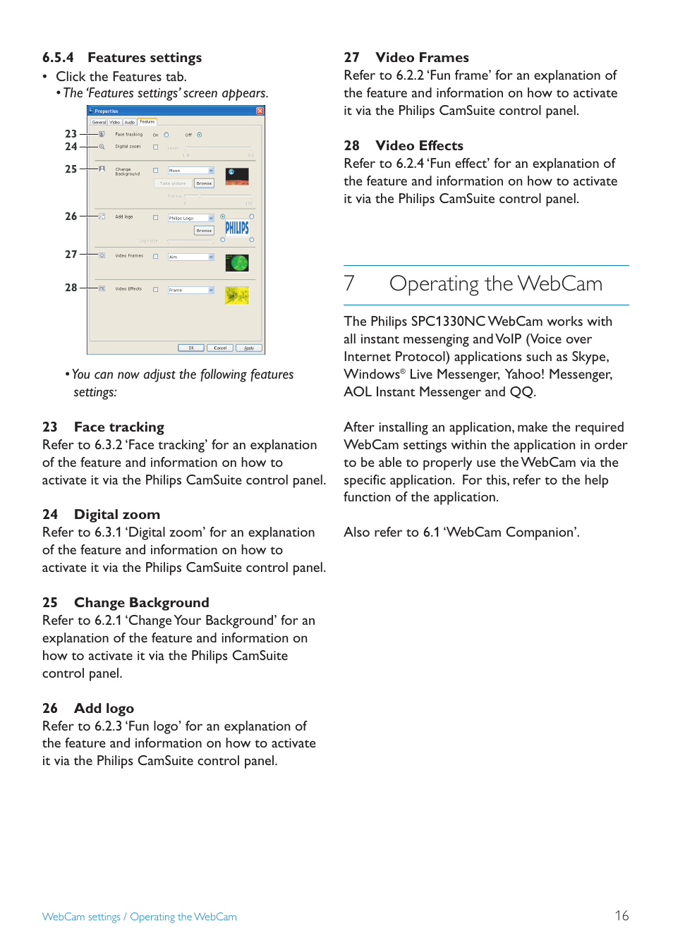 7operating the webcam | Philips SPC1330NC-27 User Manual | Page 16 / 21