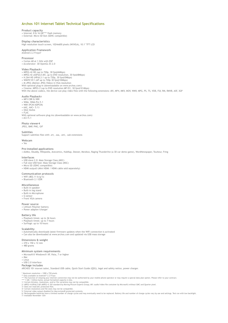 ARCHOS 101 User Manual | Page 6 / 7