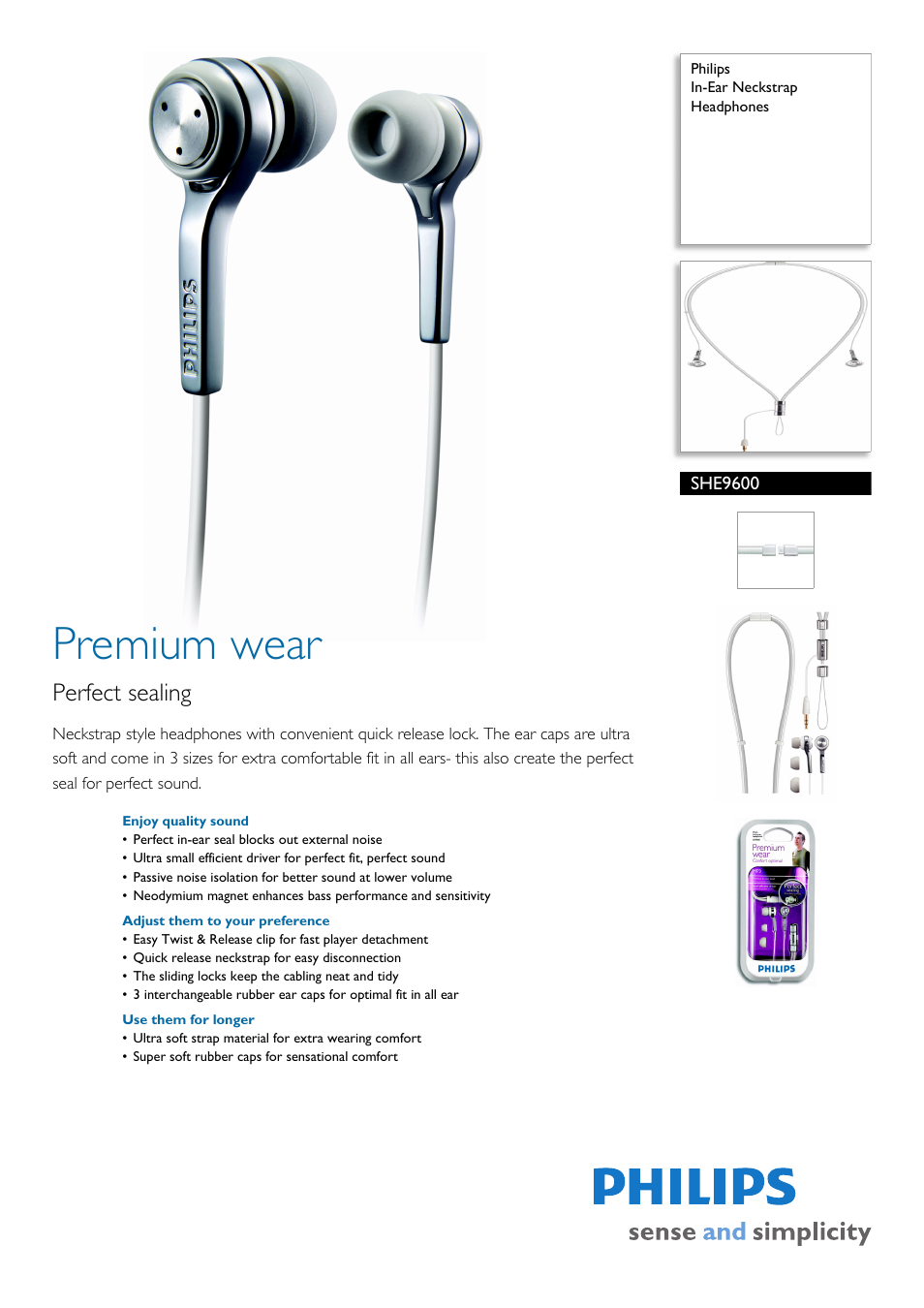 Philips SHE9600-00 User Manual | 2 pages