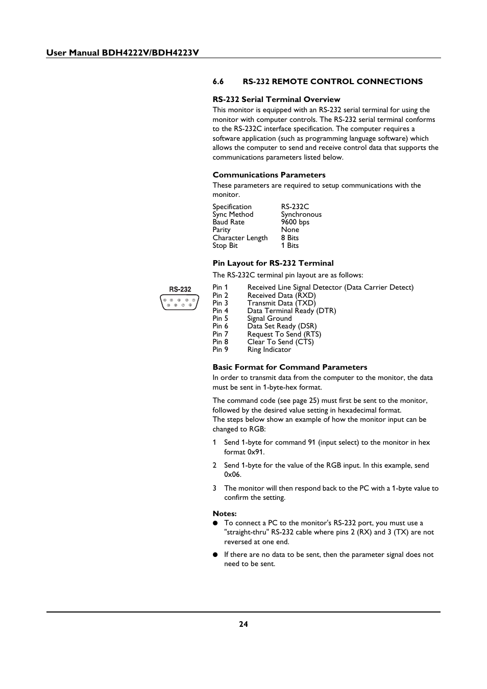 6 rs-232 remote control connections | Philips BDH4223V-27B User Manual | Page 28 / 64