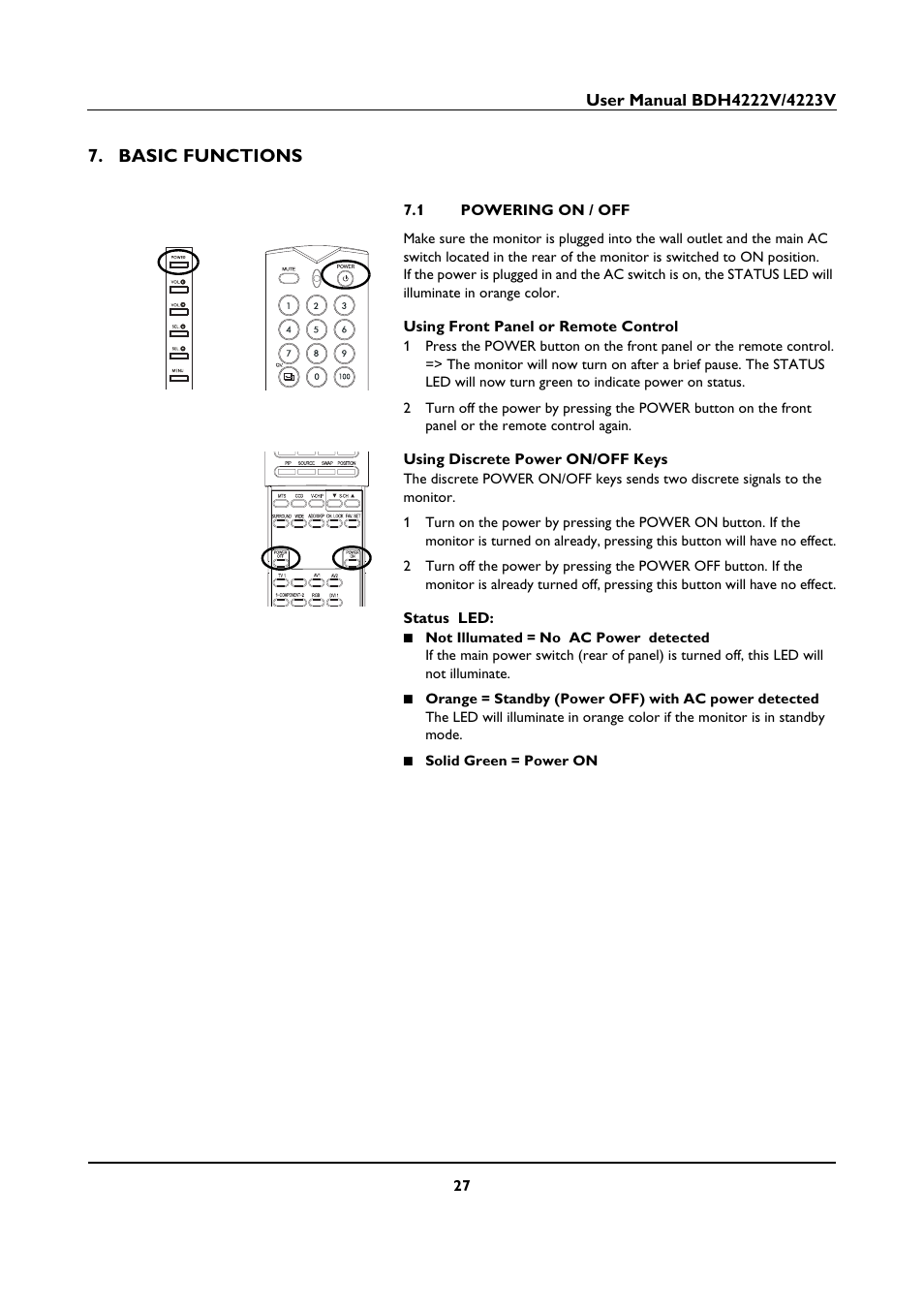 Basic functions, 1 powering on / off | Philips BDH4223V-27B User Manual | Page 31 / 64