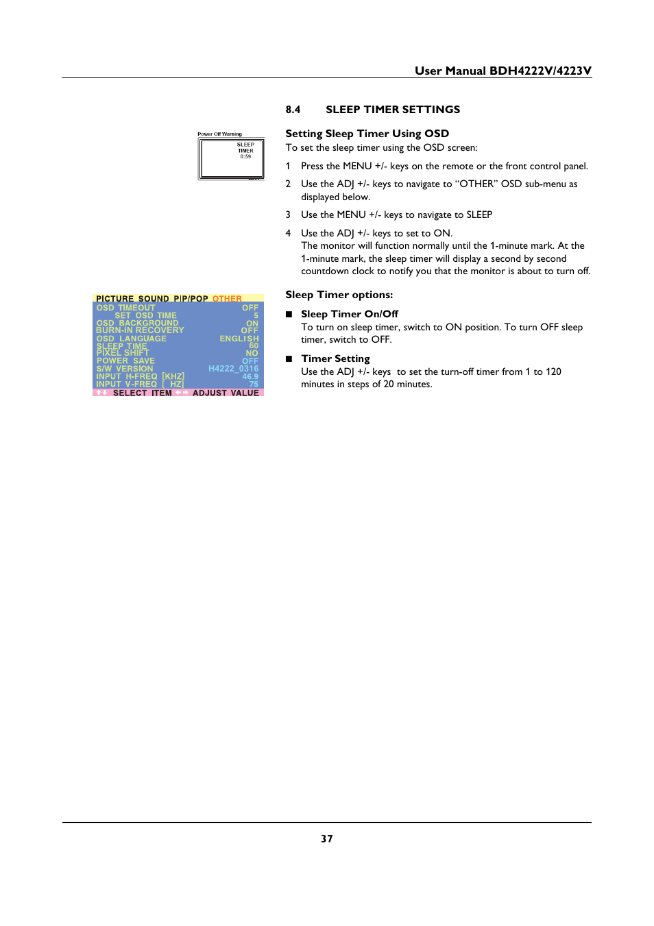 4 sleep timer settings | Philips BDH4223V-27B User Manual | Page 41 / 64