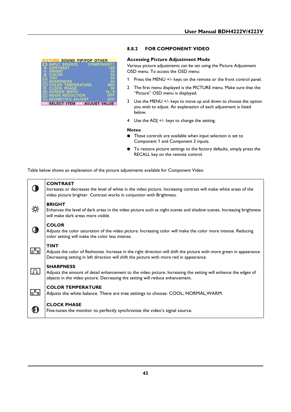 2 for component video | Philips BDH4223V-27B User Manual | Page 47 / 64