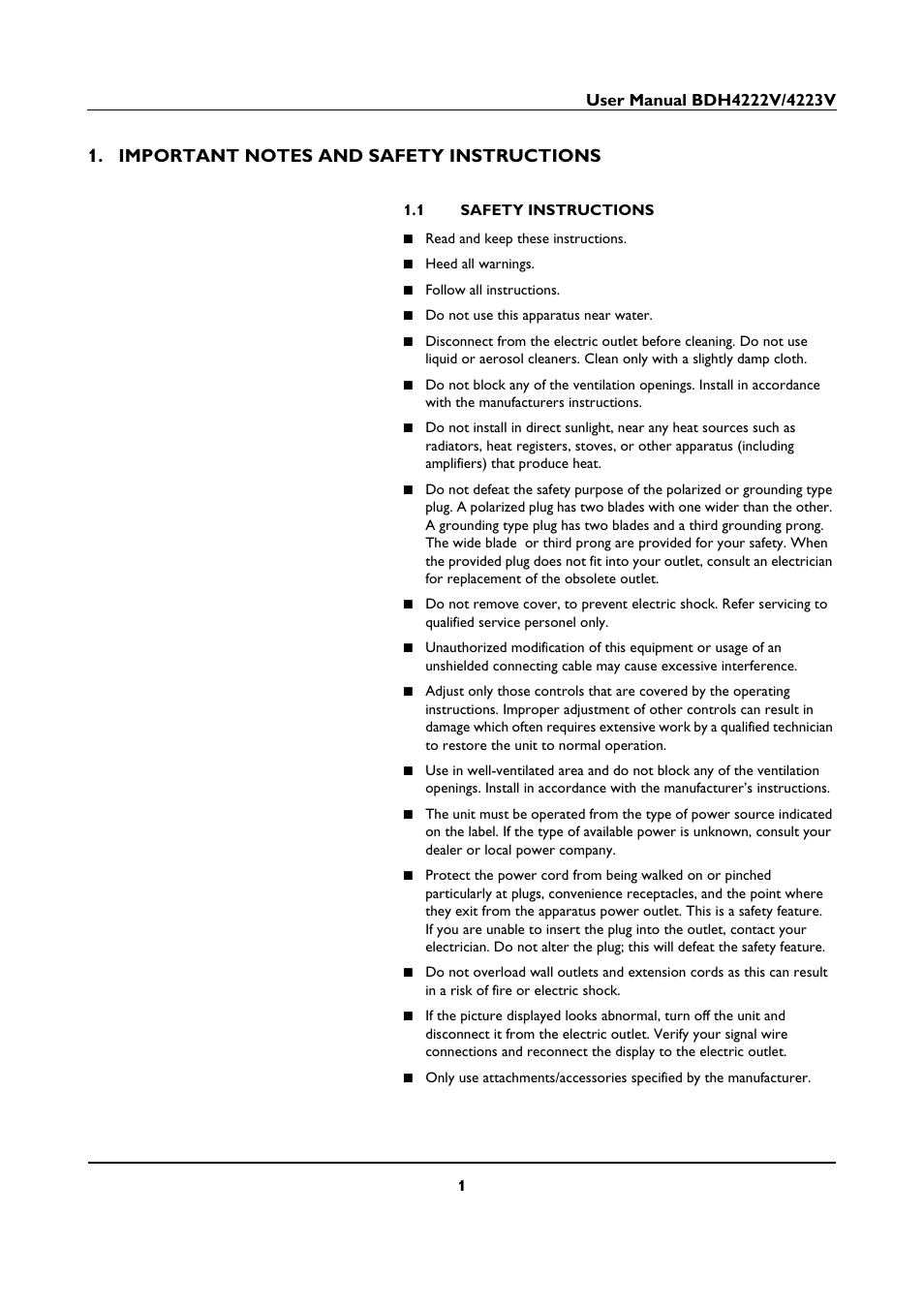 Important notes and safety instructions, 1 safety instructions | Philips BDH4223V-27B User Manual | Page 5 / 64