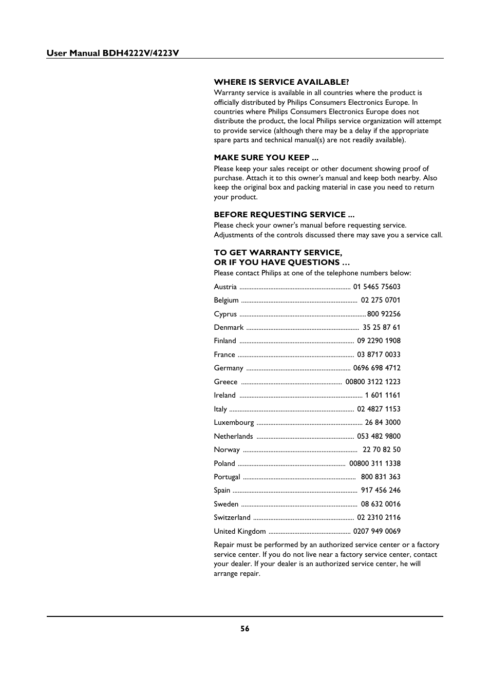 Philips BDH4223V-27B User Manual | Page 60 / 64