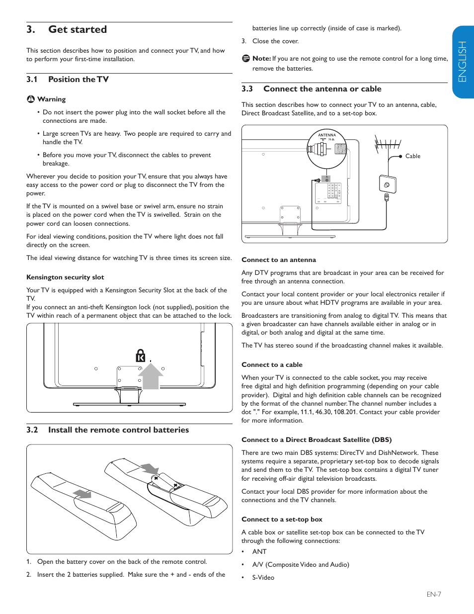 English française esp añol, Get started 3 | Philips 42PFL7403D-27 User Manual | Page 9 / 44