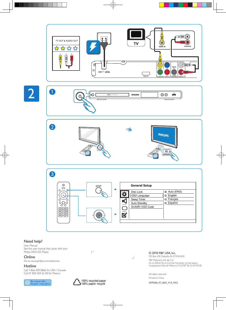 Need help, Online, Hotline | Philips DVP3560-F7 User Manual | Page 2 / 2