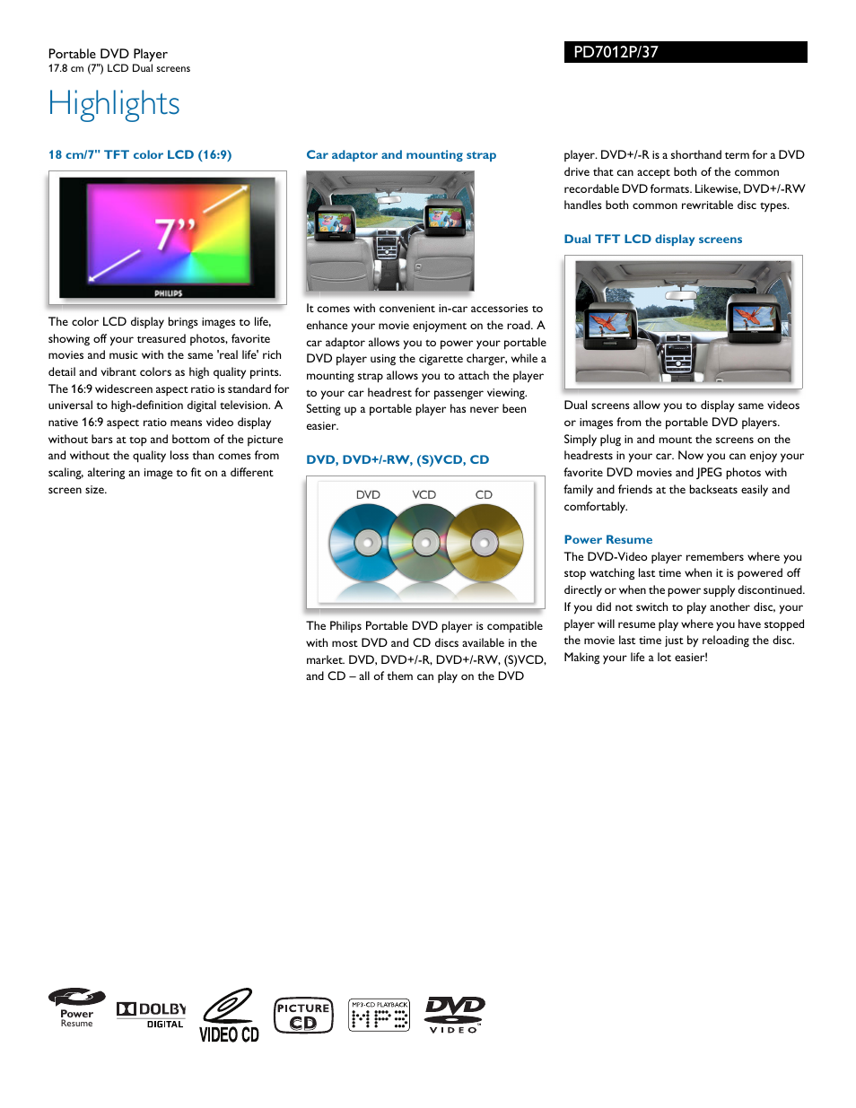 Highlights | Philips PD7012P-37 User Manual | Page 2 / 3
