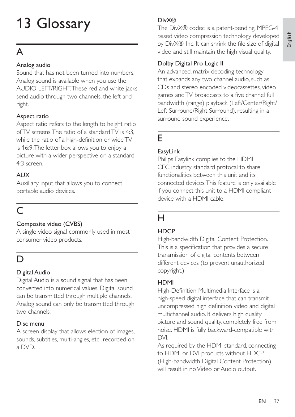 13 glossary | Philips HSB2351-F7B User Manual | Page 36 / 38