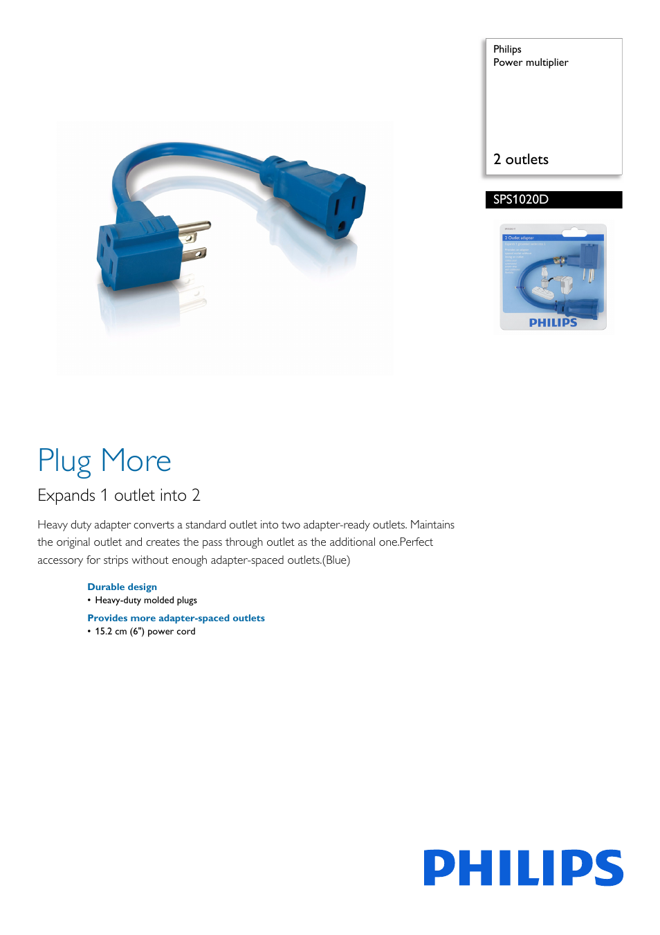 Philips SPS1020D-17 User Manual | 2 pages