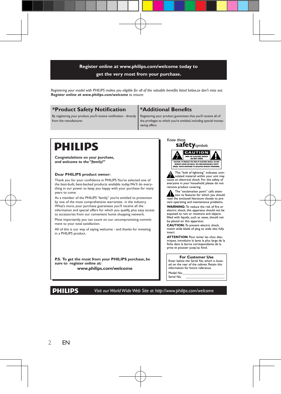 Safety, Product safety notification *additional benefits, Proof of purchase | Product safety notification, Additional benefits | Philips PD7016-37 User Manual | Page 3 / 26