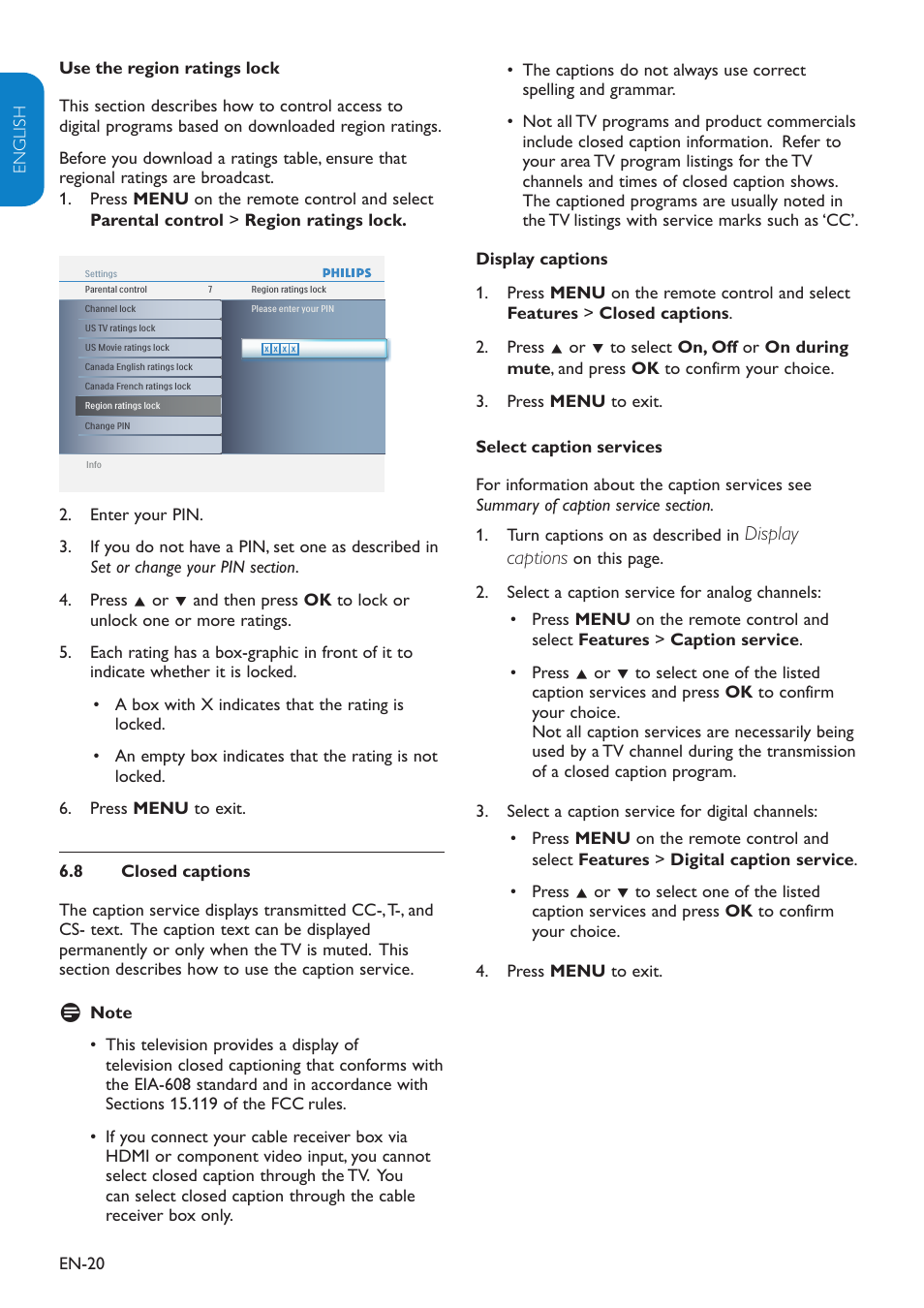 Display captions | Philips 19" LCD TV Digital Crystal Clear User Manual | Page 21 / 35