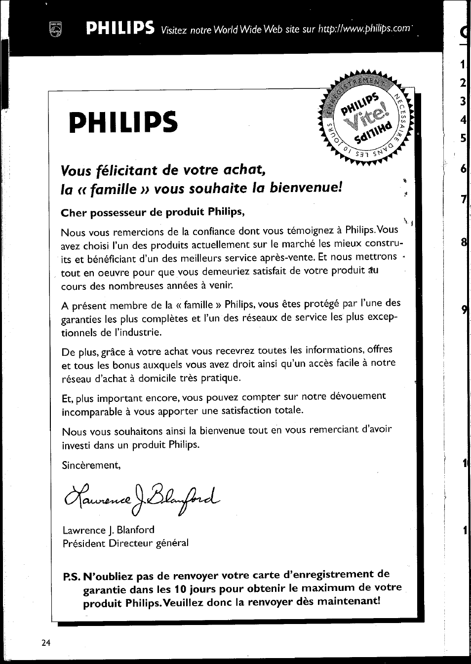 Philips, Cher possesseur de produit philips | Philips MC10537 User Manual | Page 24 / 60
