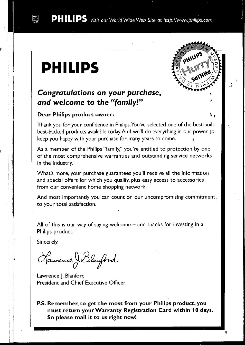 Philips, Dear philips product owner: v) | Philips MC10537 User Manual | Page 5 / 60