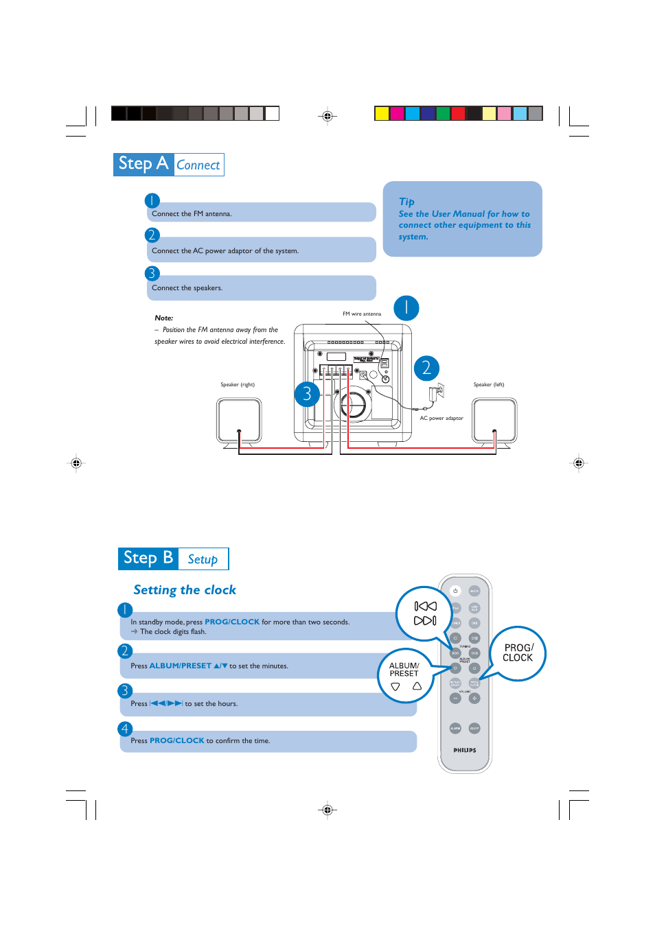 Setting the clock 1 2 3 | Philips USB Direct docking entertainment system User Manual | Page 2 / 4