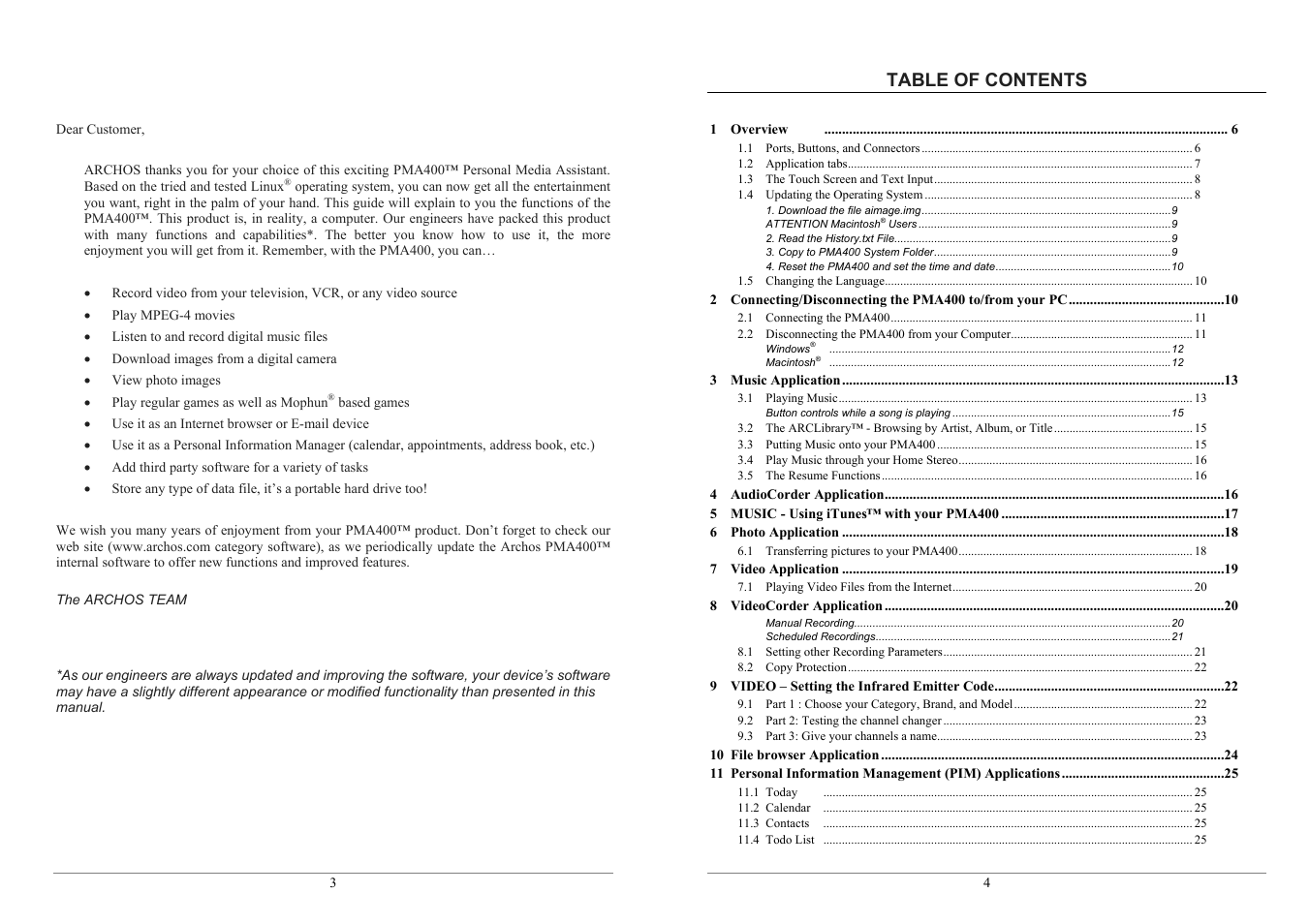 ARCHOS PMA400TM User Manual | Page 2 / 96