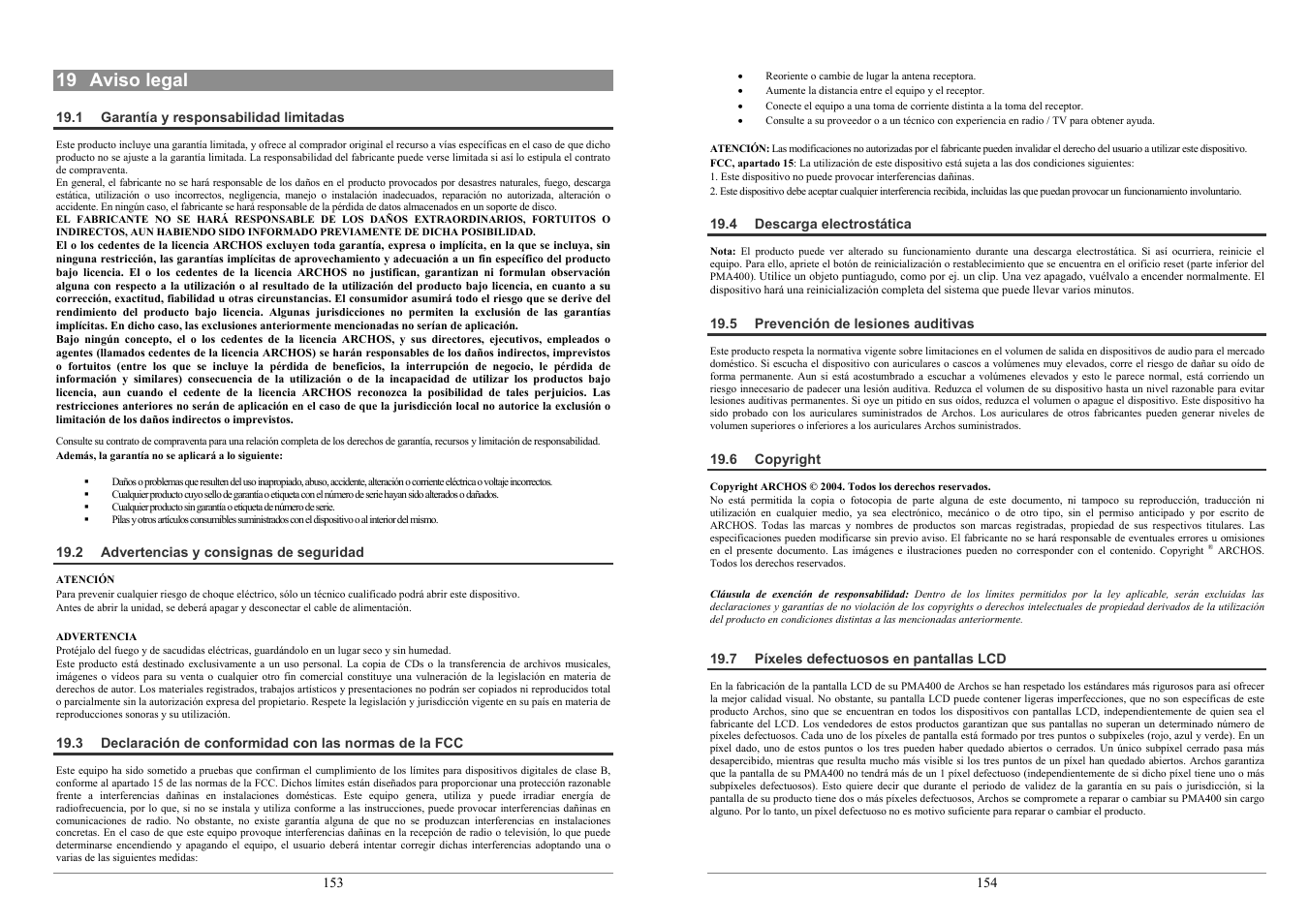 19 aviso legal | ARCHOS PMA400TM User Manual | Page 77 / 96