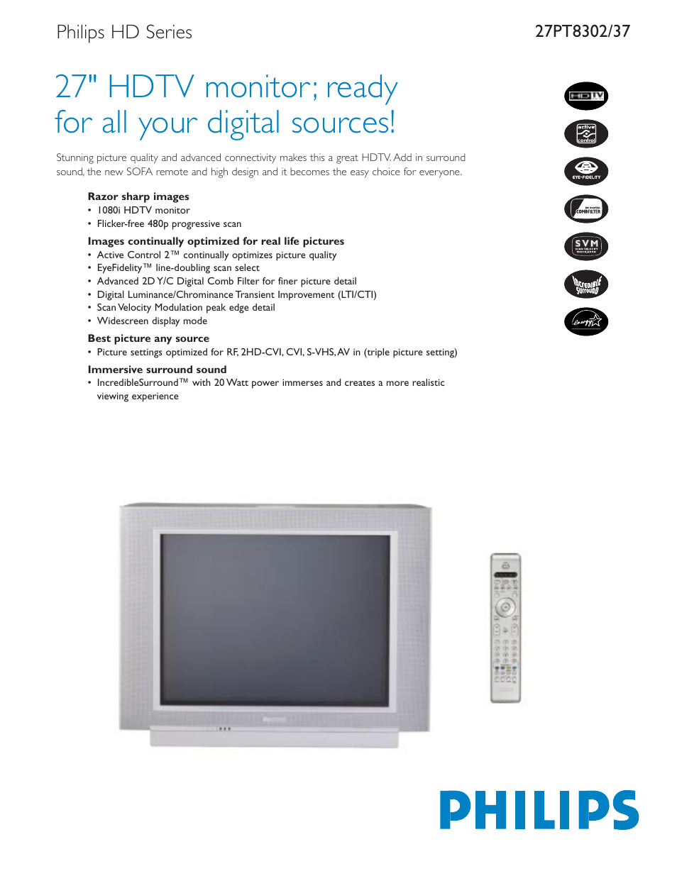Philips 27PT8302-37B User Manual | 2 pages