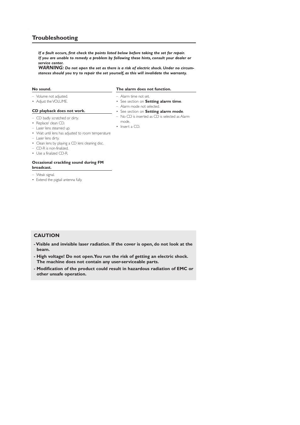 Troubleshooting | Philips AJ130B-37B User Manual | Page 14 / 15