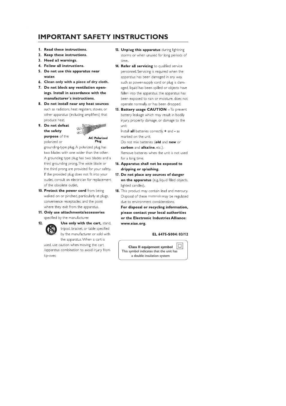 Important safety instructions | Philips AJ130B-37B User Manual | Page 3 / 15