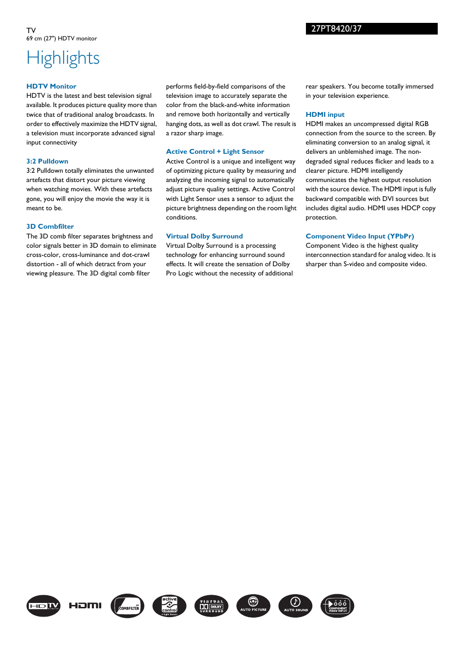 Highlights | Philips 27" HDTV monitor TV User Manual | Page 2 / 3