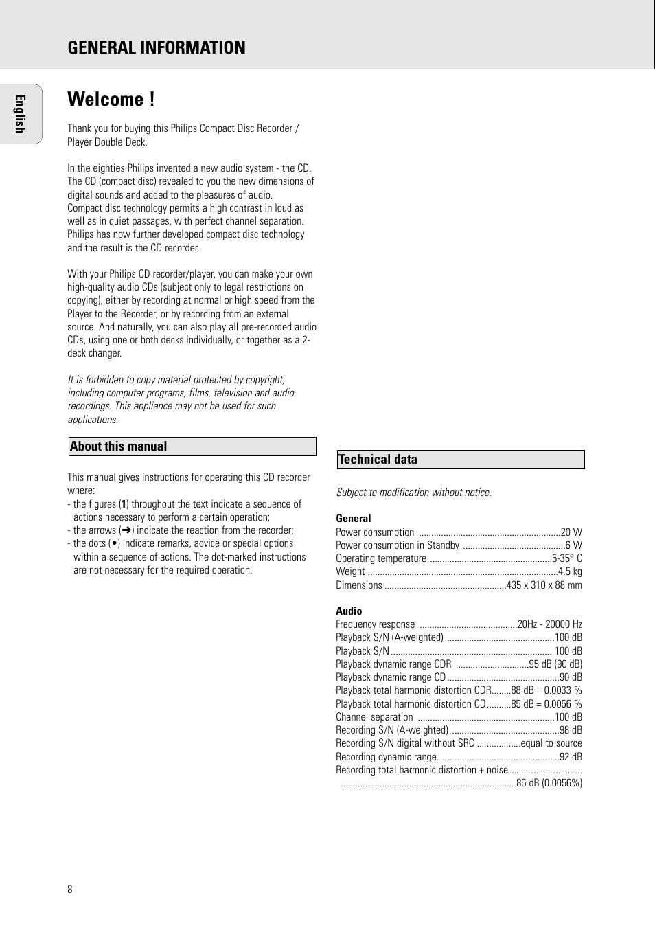 Welcome, General information | Philips CDR778BK99 User Manual | Page 2 / 27