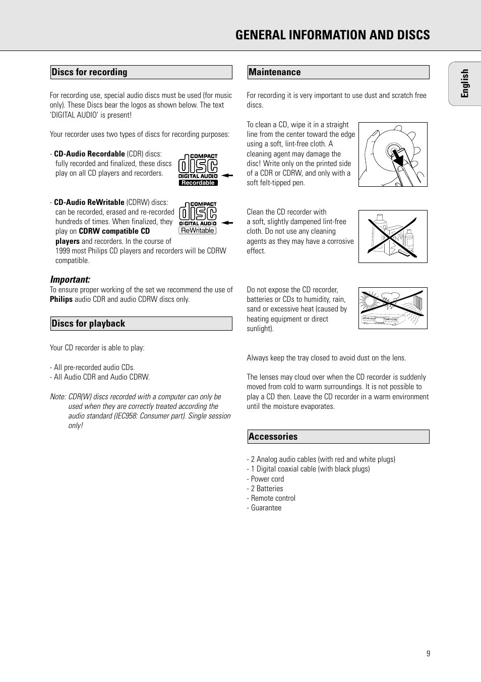 General information and discs | Philips CDR778BK99 User Manual | Page 3 / 27