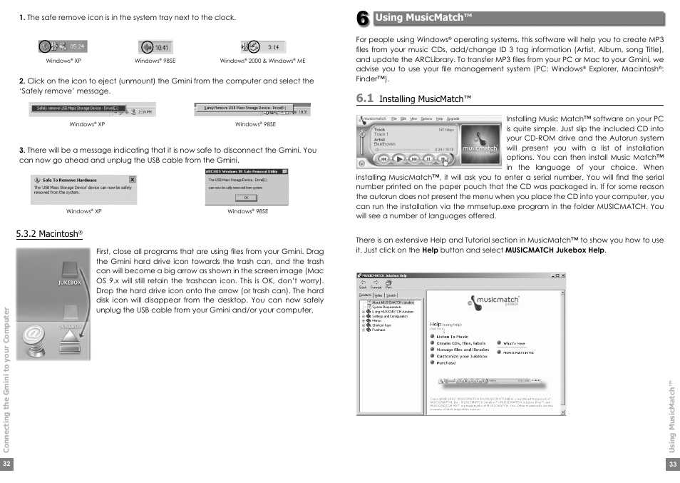 Using musicmatch, 2 macintosh, Installing musicmatch | ARCHOS Gmini200 User Manual | Page 17 / 24