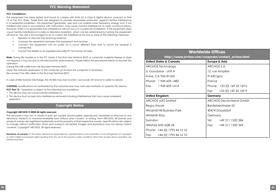 Worldwide offi ces | ARCHOS Gmini200 User Manual | Page 24 / 24