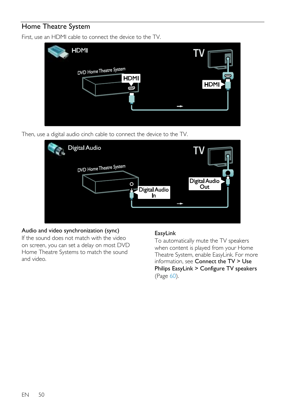 Home theatre system, En 50 | Philips 40PFL7605H-12 User Manual | Page 51 / 74