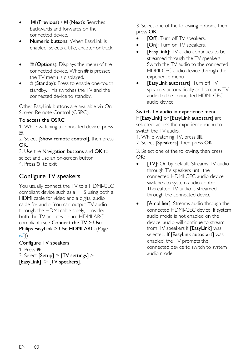 Configure tv speakers | Philips 40PFL7605H-12 User Manual | Page 61 / 74