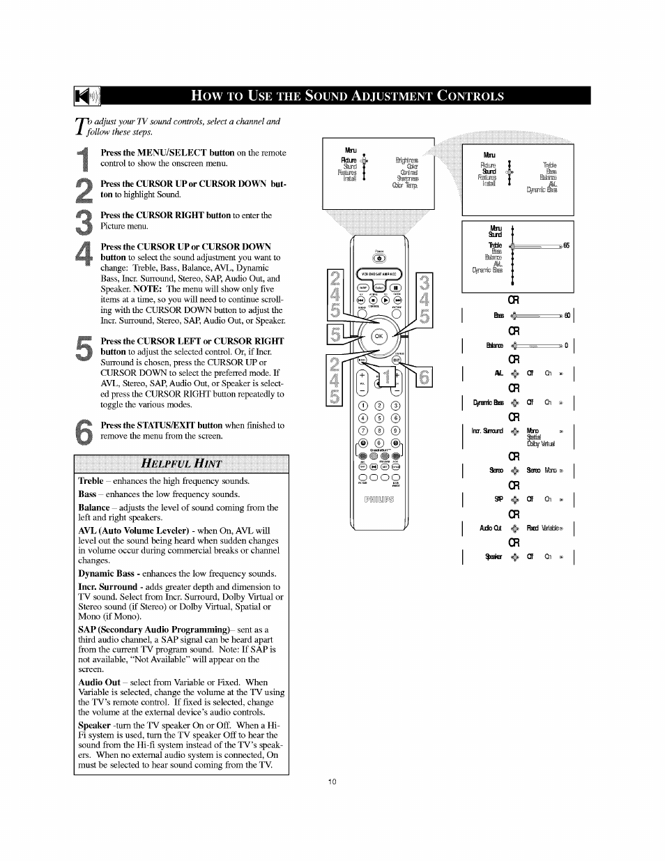 How to use the sound adjustment controls, How to use the tuner mode controls, How to u | Philips 30PW8502-37 User Manual | Page 10 / 40