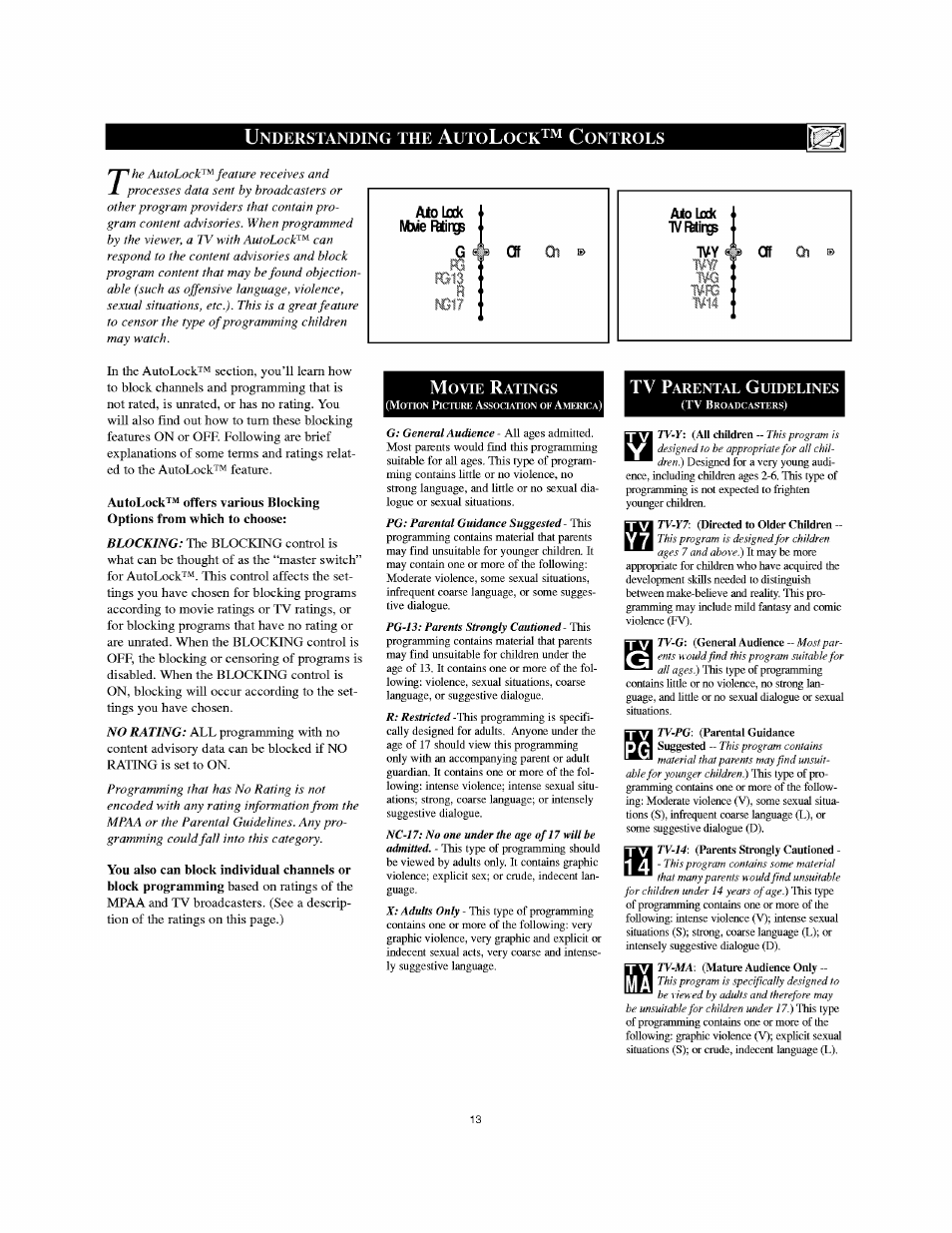 Understanding the autolock™ controls, Understanding the autolock^“ controls, Lume réings of ch | Nderstanding, Ontrols | Philips 30PW8502-37 User Manual | Page 13 / 40