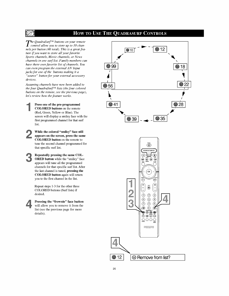 Pressing the “frownie” face button | Philips 30PW8502-37 User Manual | Page 26 / 40