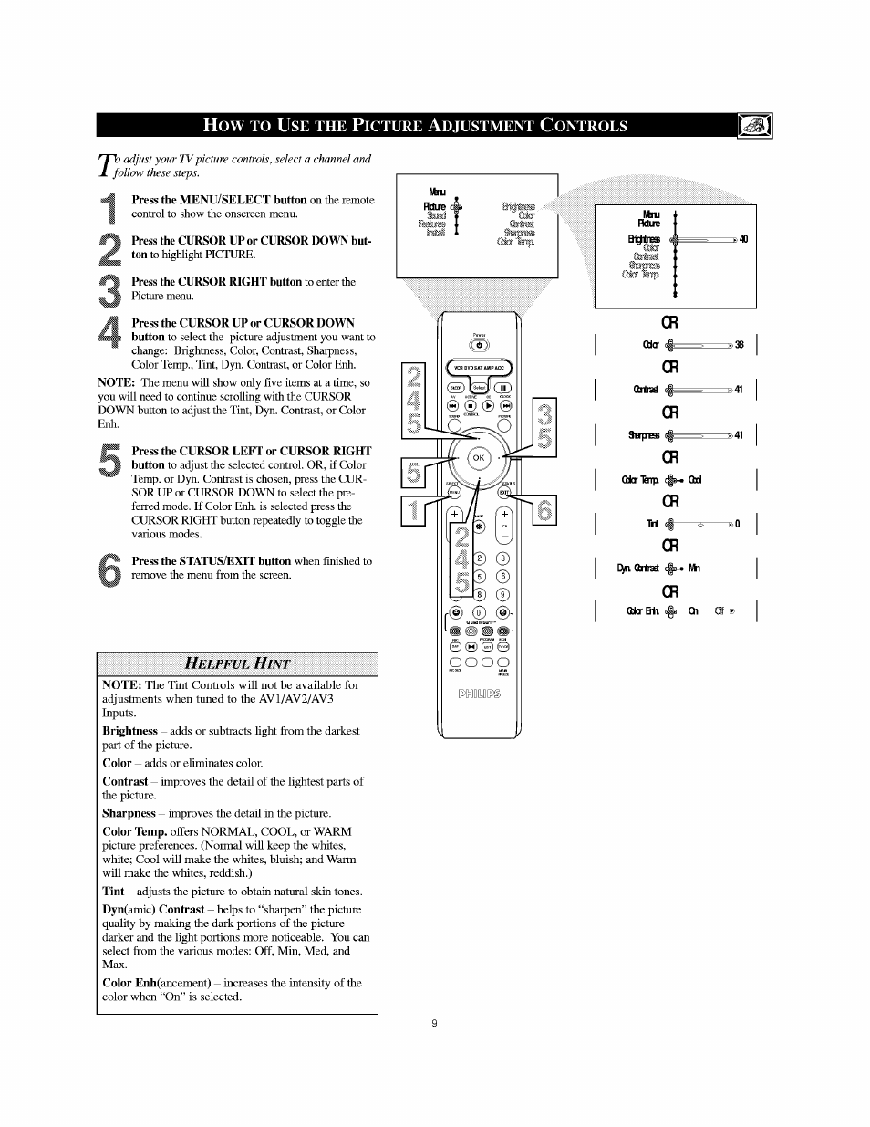 How to use the picture adjustment controls, Press the cursor up or cursor down, Gdcr | Gbrbad, Gbkrlatp cfs-» gbd, T cbrbast №i, How to use the channel edit controls, How to u | Philips 30PW8502-37 User Manual | Page 9 / 40