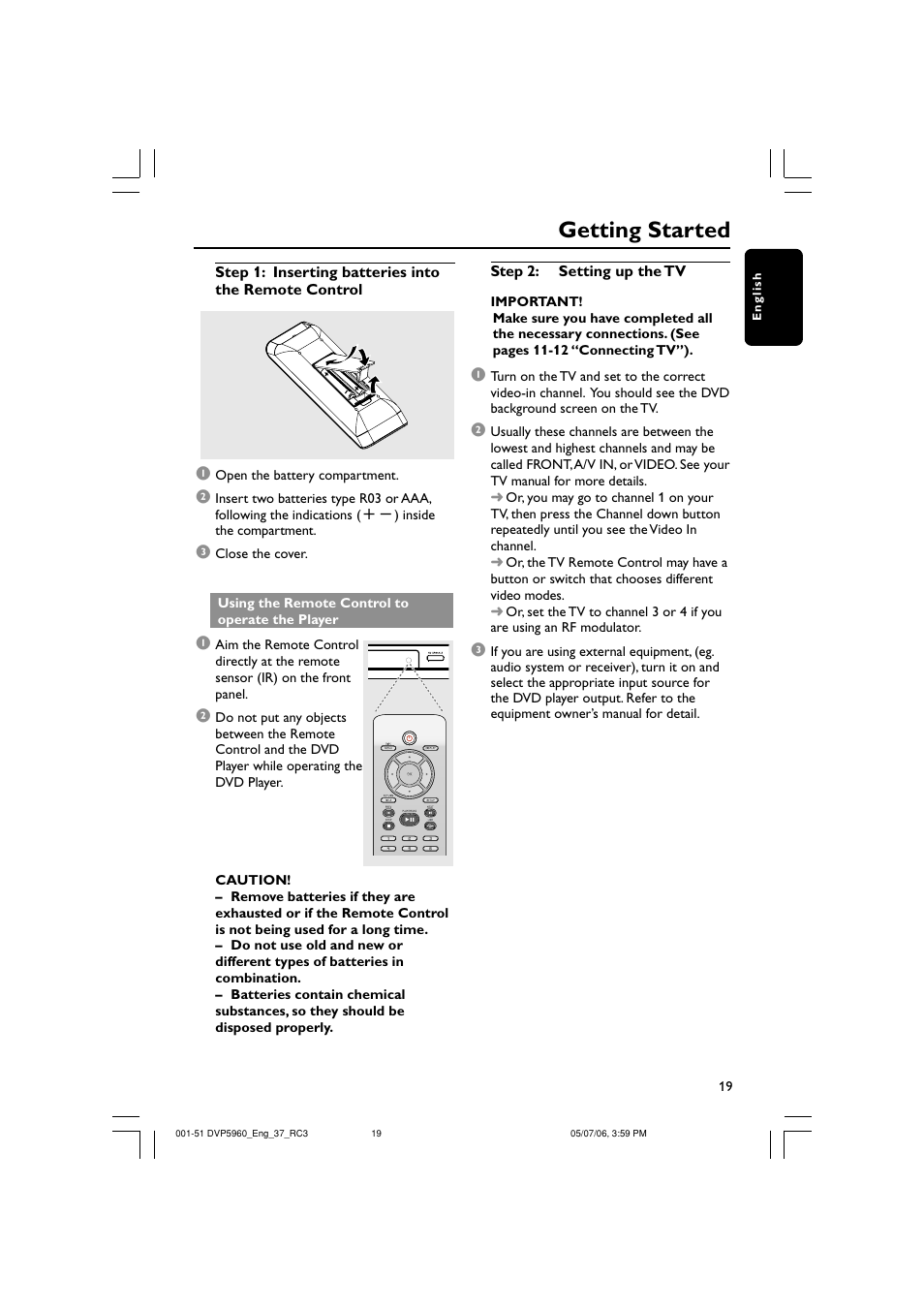 Getting started | Philips DVP5960-37B User Manual | Page 19 / 51