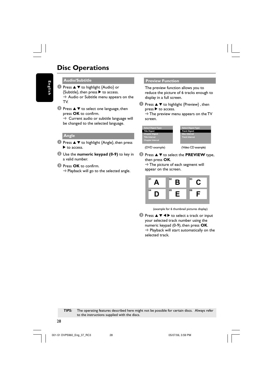 Disc operations | Philips DVP5960-37B User Manual | Page 28 / 51